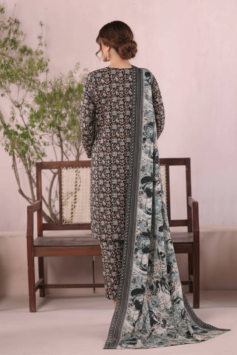 Bin Saeed Black Costal Green Khaddar