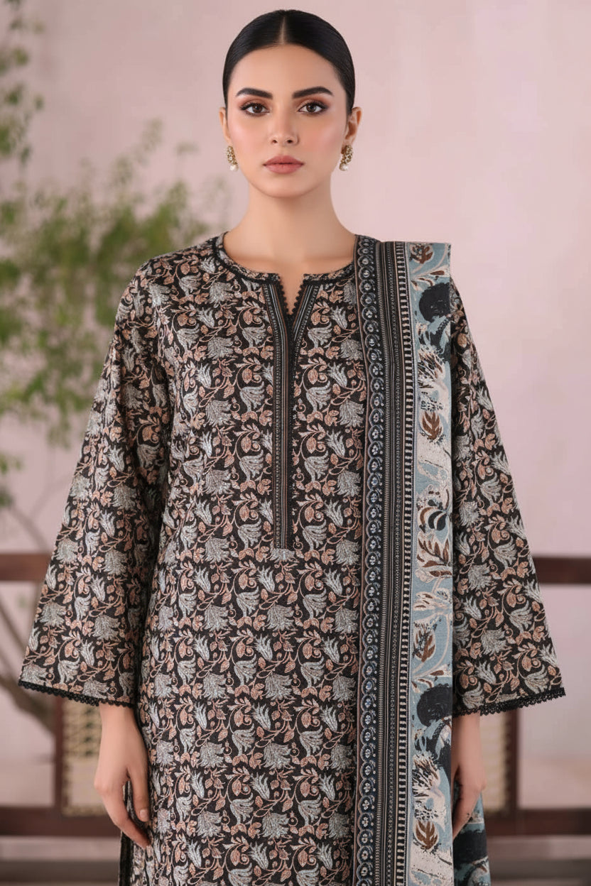 Bin Saeed Black Costal Green Khaddar