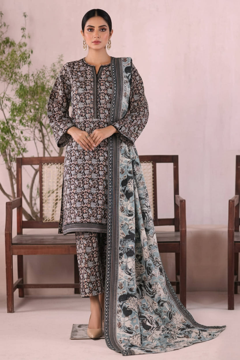 Bin Saeed Black Costal Green Khaddar