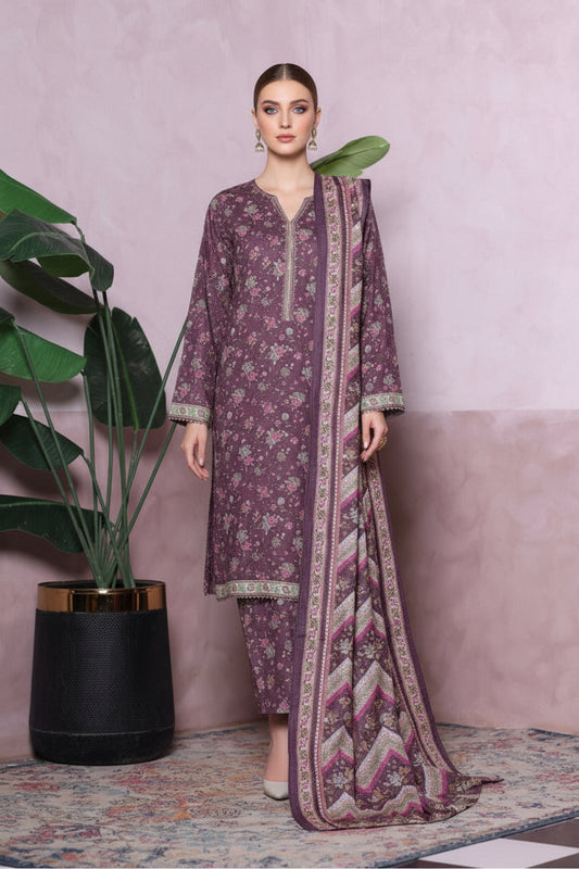 Bin Saeed Purple Floral Khaddar