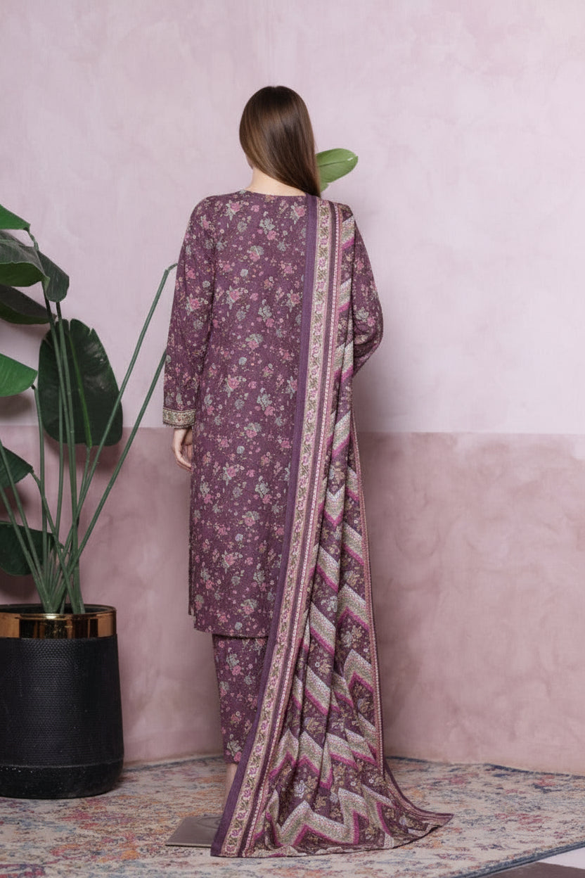 Bin Saeed Purple Floral Khaddar