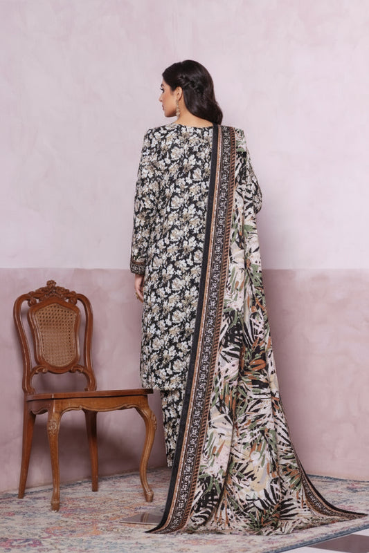 Bin Saeed Black White Floral Khaddar