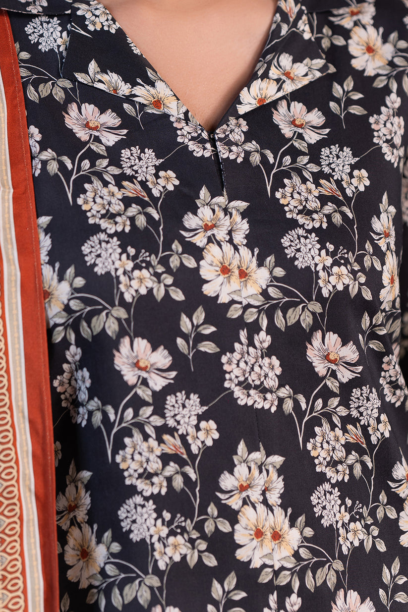 Floral patterned fabric with a dark background