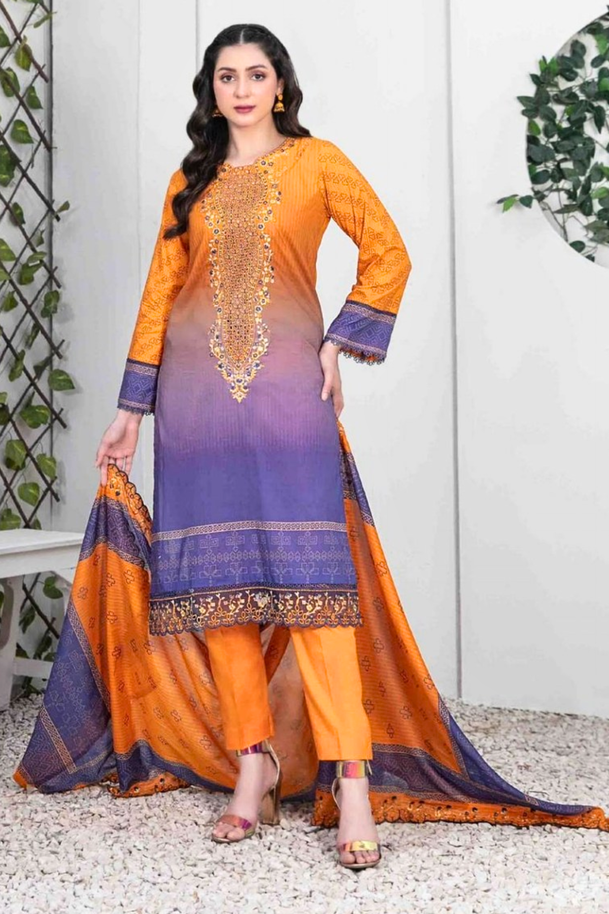 Front View of Tawakkal Embroidered Lawn Suit

